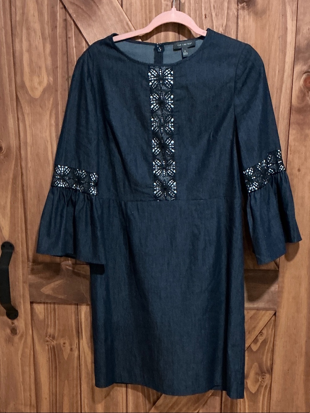 The Limited Navy Crochet-Trim Bell Sleeve Shift Dress